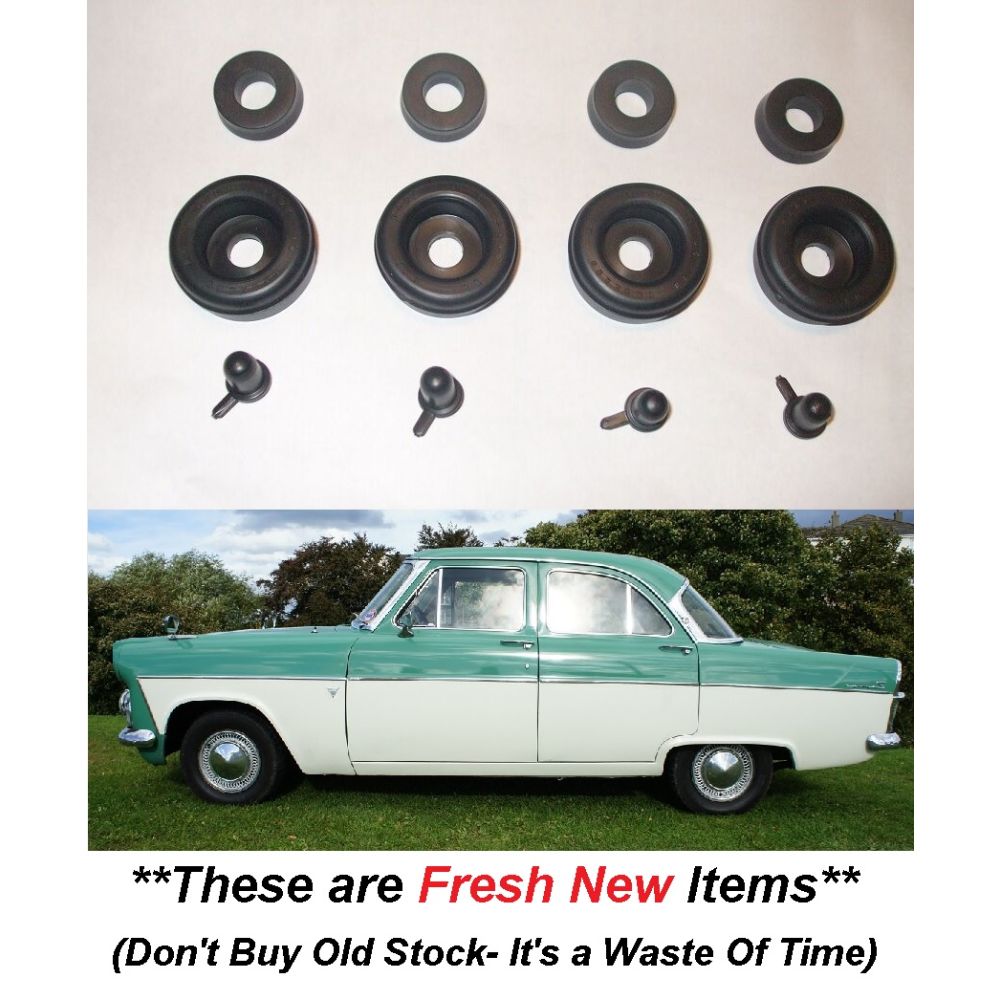 FRONT BRAKE WHEEL CYLINDER REPAIR SEALS KITS x4 (Ford Consul, Zephyr & Zodiac Mk2) (1956- 60)