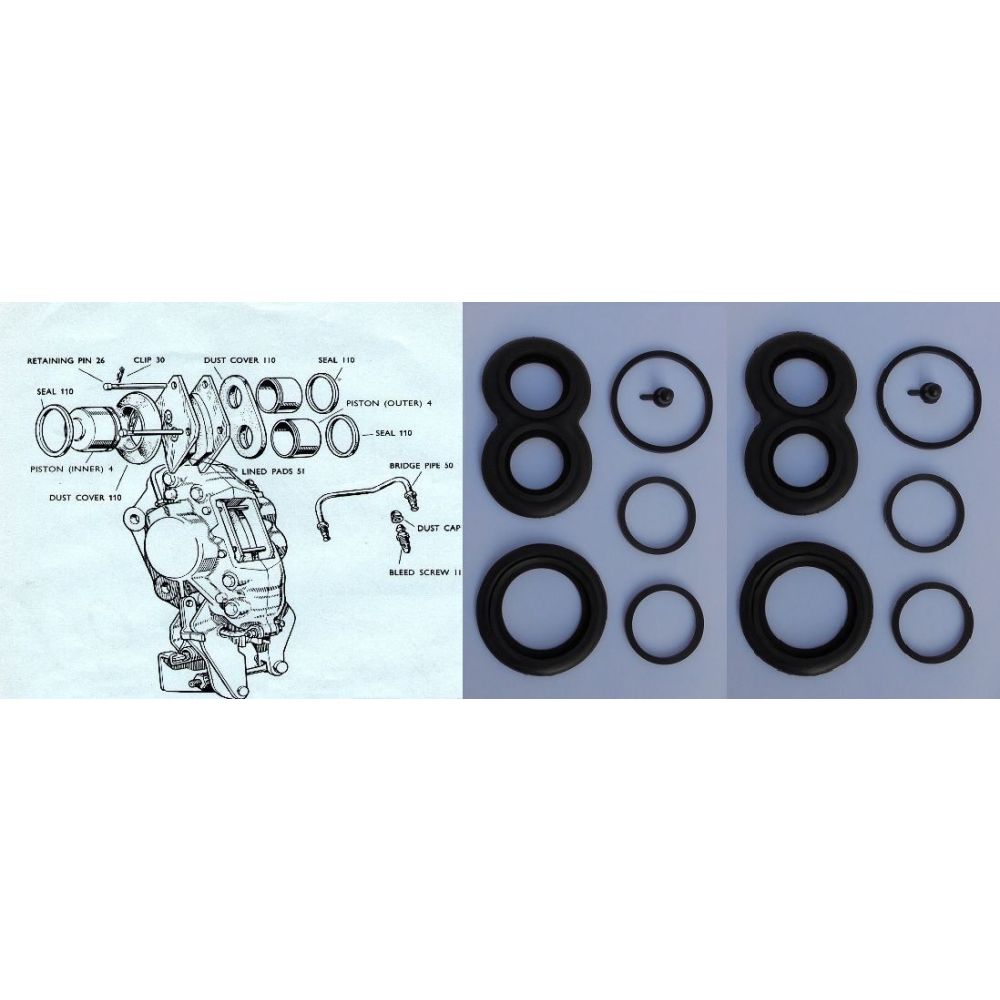 REAR BRAKE CALIPER REPAIR SEALS KITS x2 (Maserati 3500GT & 5000GT) (1961- 65)