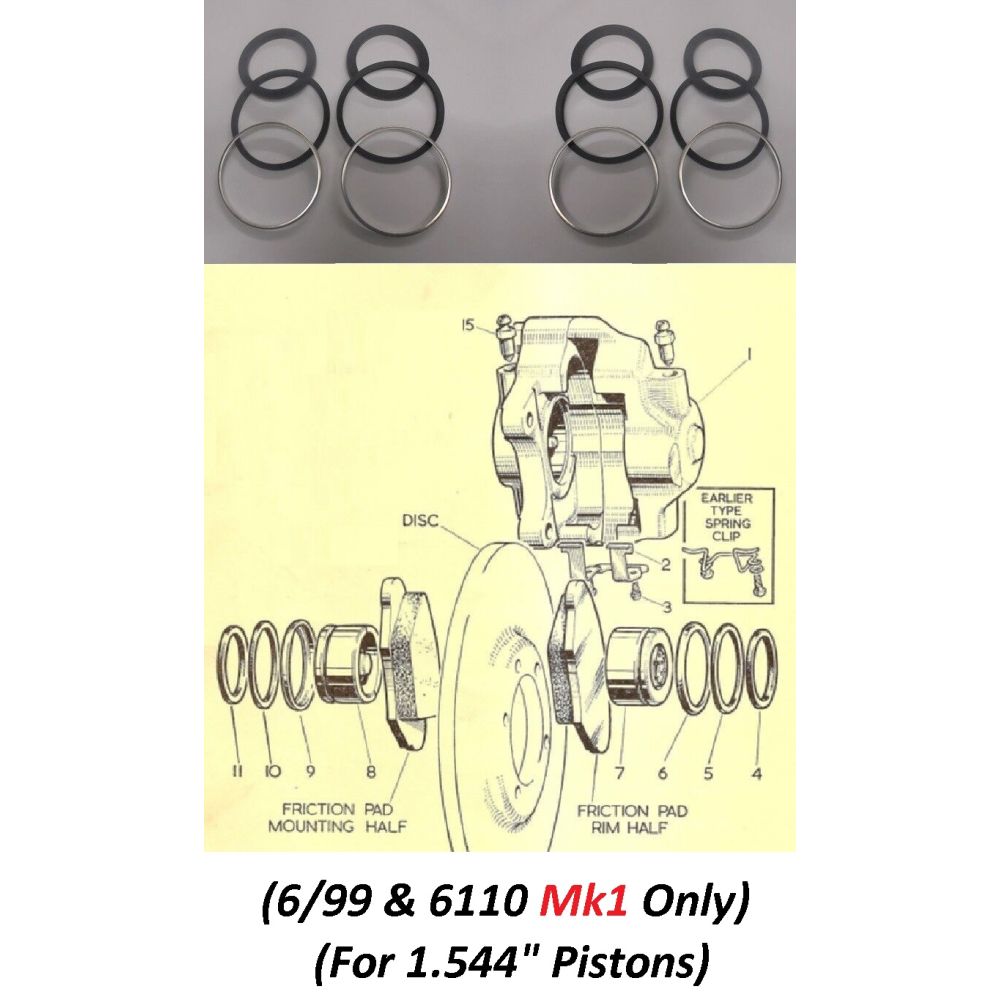 FRONT BRAKE CALIPER REPAIR SEALS KITS x2 (Wolseley 6/99 & 6/110) (**Mk1 Only**) (**1959- 64 Only**)