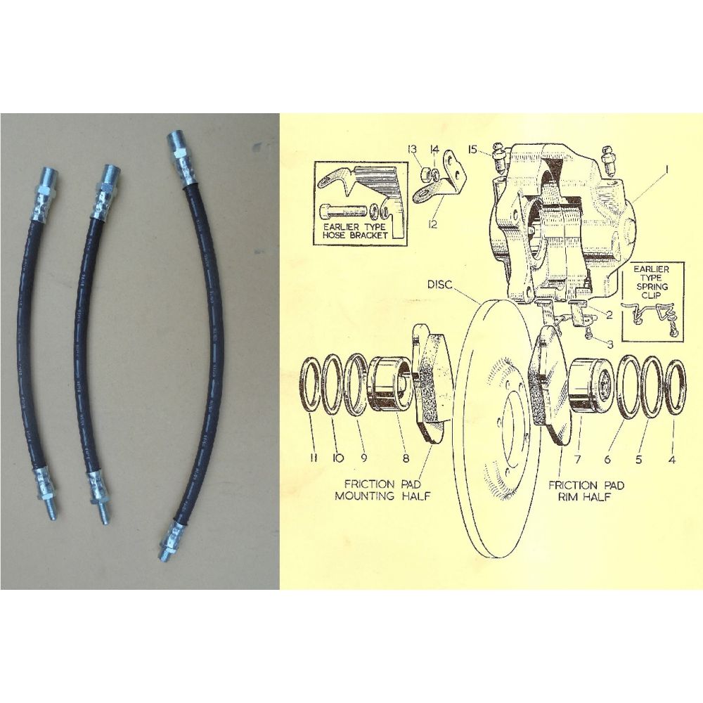 FRONT & REAR BRAKE HOSES x3 (Alvis TD21) {**Ser.1 Only**} (**1958- Apr 62 Only **)