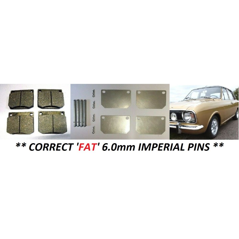 FRONT BRAKE PADS SET & FITTING KIT (Ford Cortina Mk2) (1600e, GT & Lotus Only) (1966- 70)