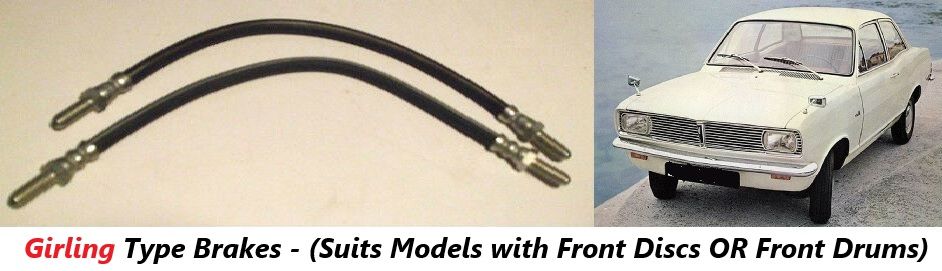 FRONT BRAKE HOSES x2 (Vauxhall Viva HB) (** Girling Brakes Only **) (1966- 70)