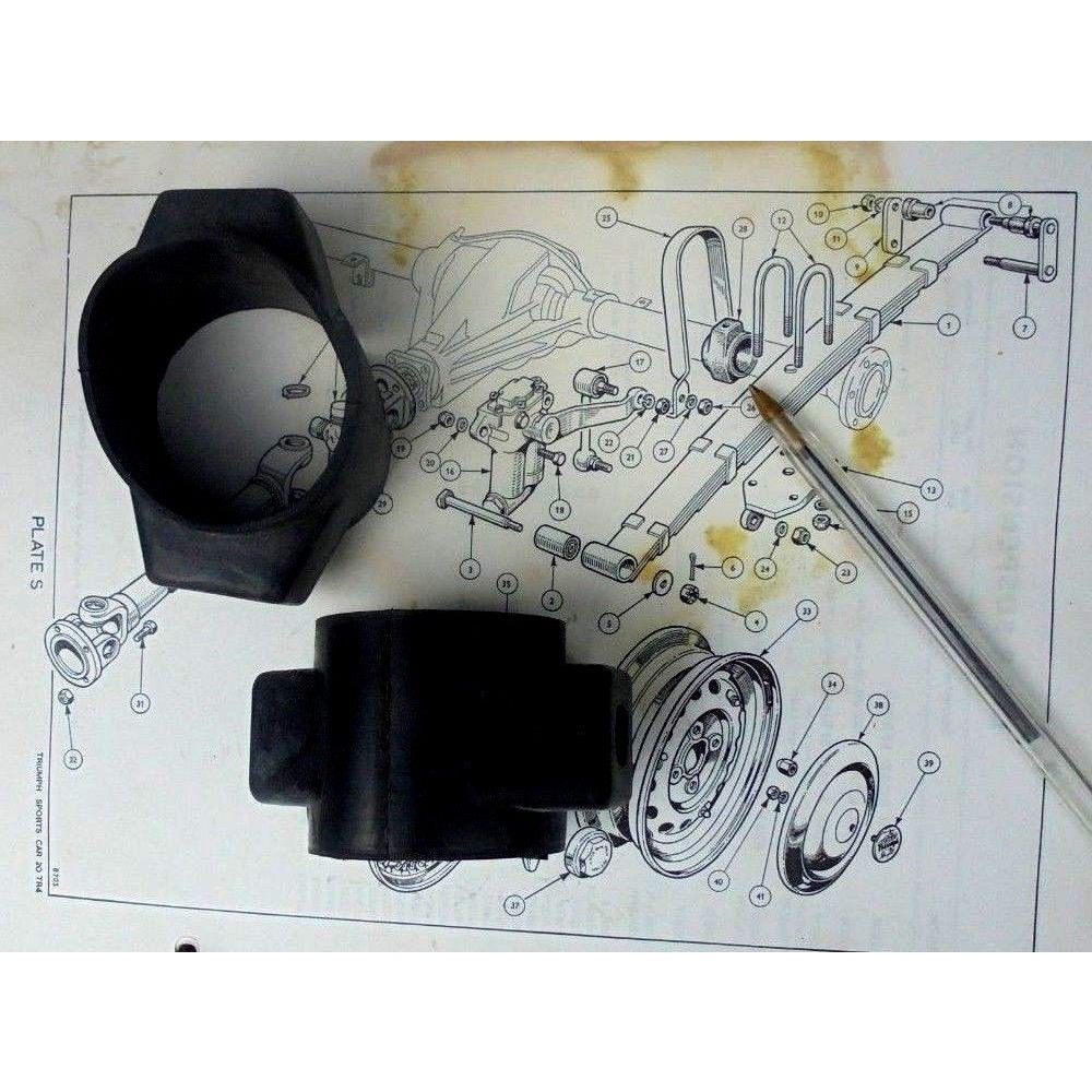 REAR AXLE BUMP STOPS / BUFFERS (x2) (Triumph TR2 TR3 TR4) (1953- 65)