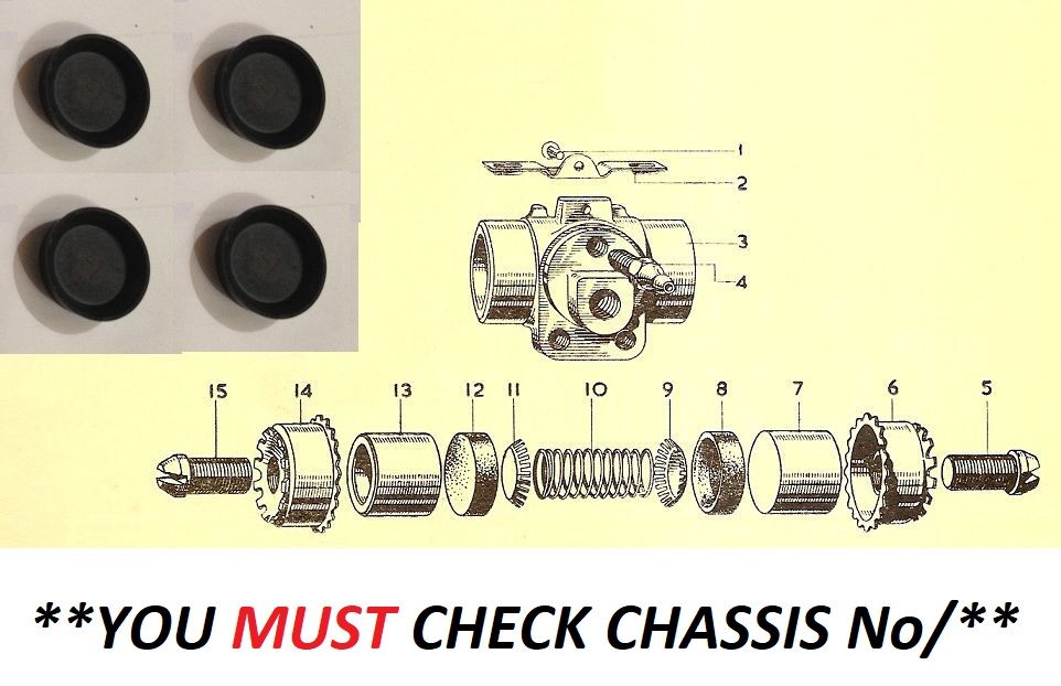 FRONT BRAKE WHEEL CYLINDER REPAIR SEALS KITS x4 (Vauxhall Wyvern Series E) (1.25") (**From 1955- 57**)