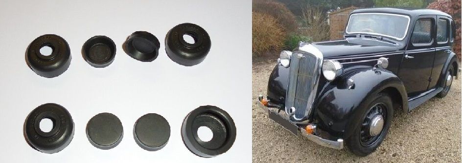 FRONT or REAR BRAKE WHEEL CYLINDER REPAIR SEALS KITS x2 (Wolseley 8) (Ser. E) (1946- 48)