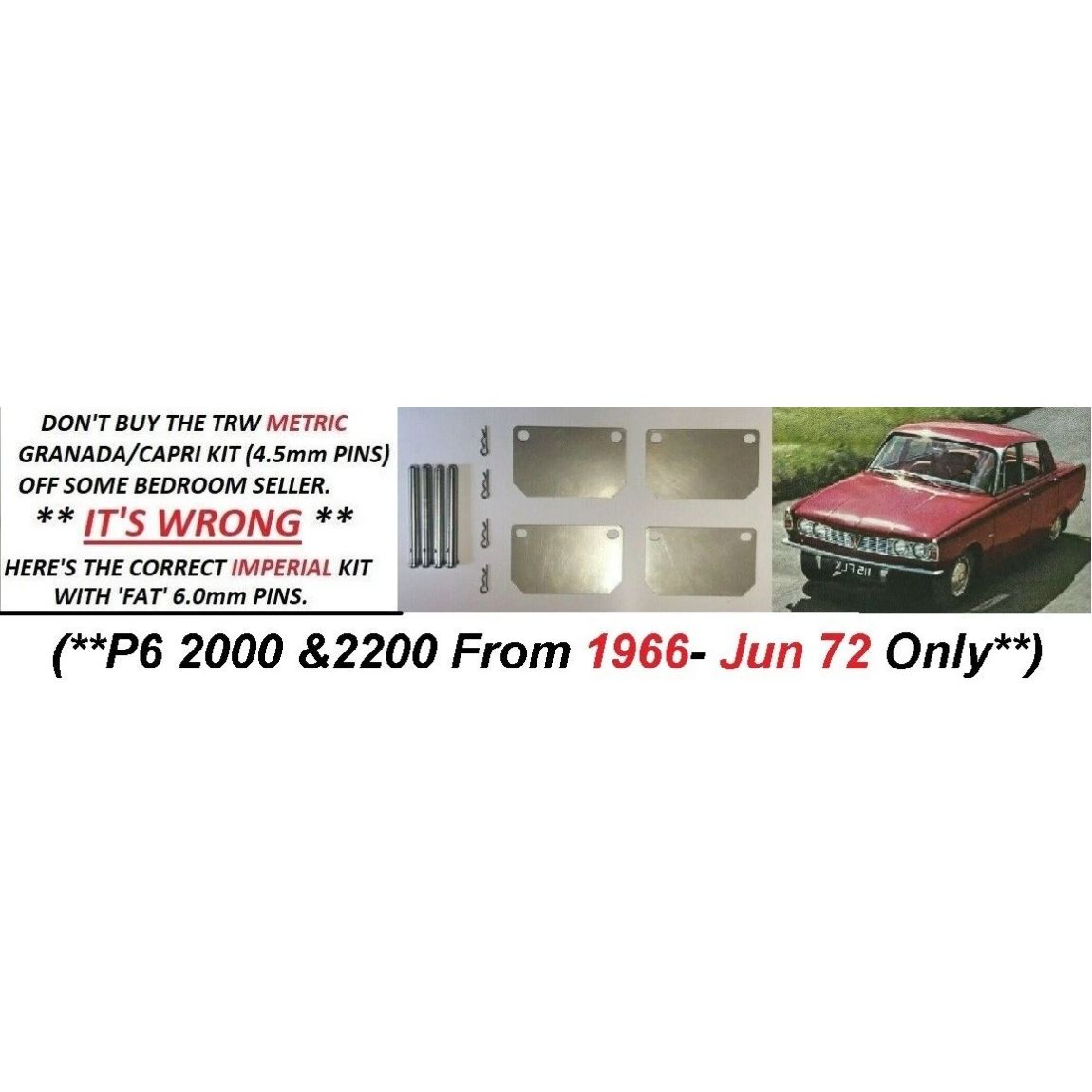 FRONT BRAKE PAD FITTING KIT - PINS & SHIMS (Rover P6 2000 & 2200) (** From 1966- Jun 72 Only **)