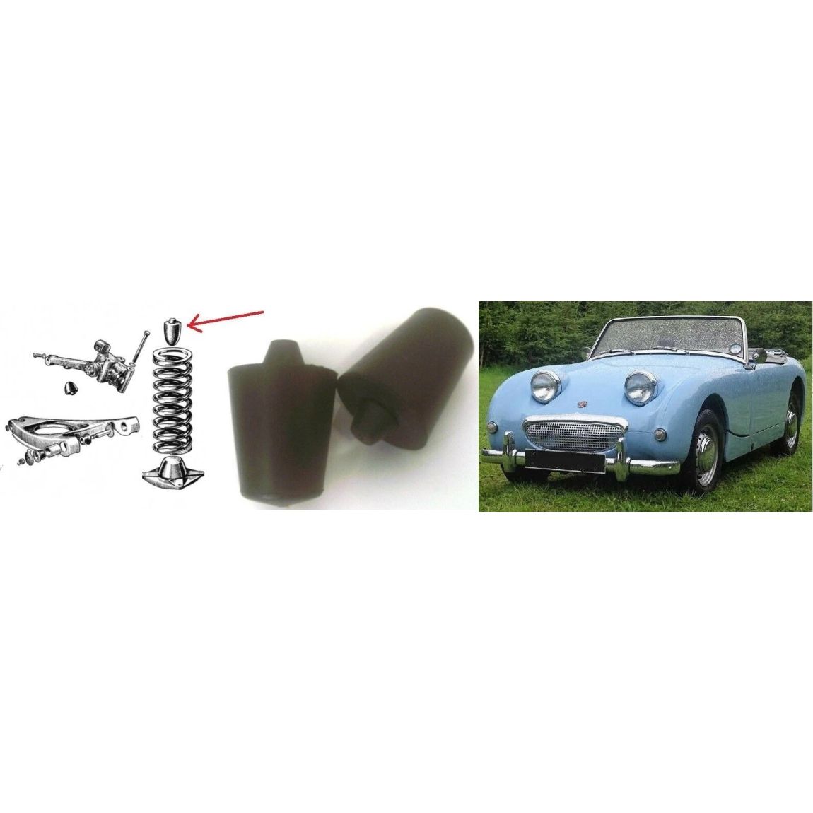 FRONT UPPER BUMP STOPS BUFFERS x2 (Austin Healey Frogeye Sprite) (1958- 61)