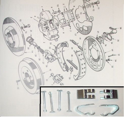 REAR BRAKE SHOE FITTING (Hold Down) KIT (Austin A60 Cambridge)  (1961- 71) 