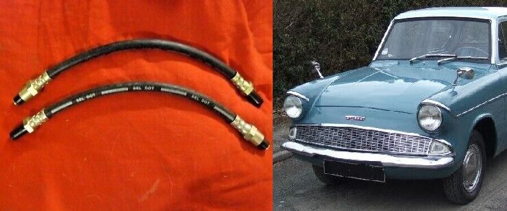 FRONT BRAKE HOSES x2 (Ford Anglia 105e)  (1959- 68)