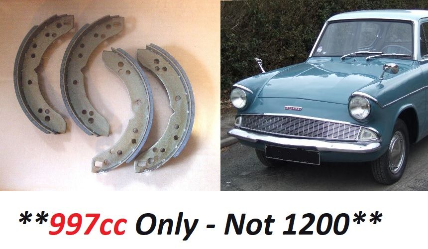 REAR BRAKE SHOES SET (Ford Anglia 105e) (997cc Only) (**  Not Super Anglia & Super Estate **) (1959- 68)  
