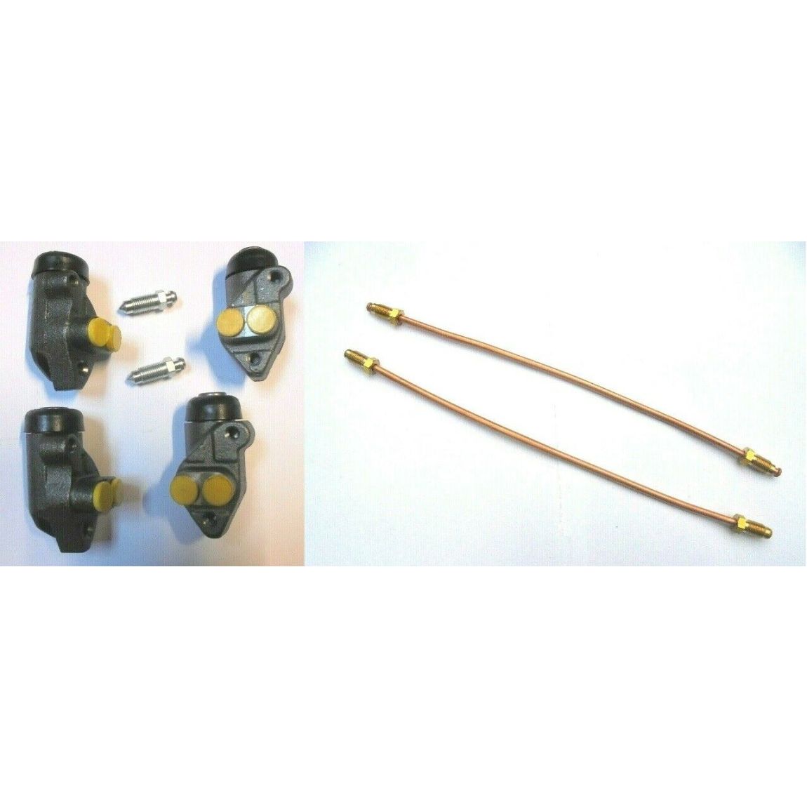  FRONT BRAKE WHEEL CYLINDERS (x4) & LINK PIPES (x2) (Ford Anglia 105e) (1959- 68)