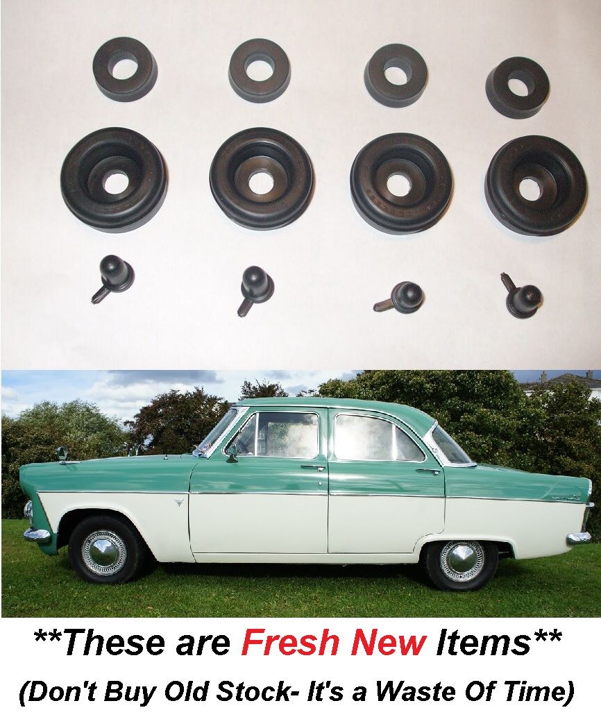 FRONT BRAKE WHEEL CYLINDER REPAIR SEALS KITS x4 (Ford Consul, Zephyr & Zodiac Mk2) (1956- 60)