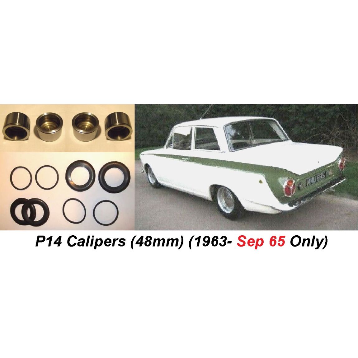 (x4) FRONT BRAKE CALIPER PISTONS & SEALS (Ford Cortina Mk1) (Lotus & GT) (1963- Aug 65)  