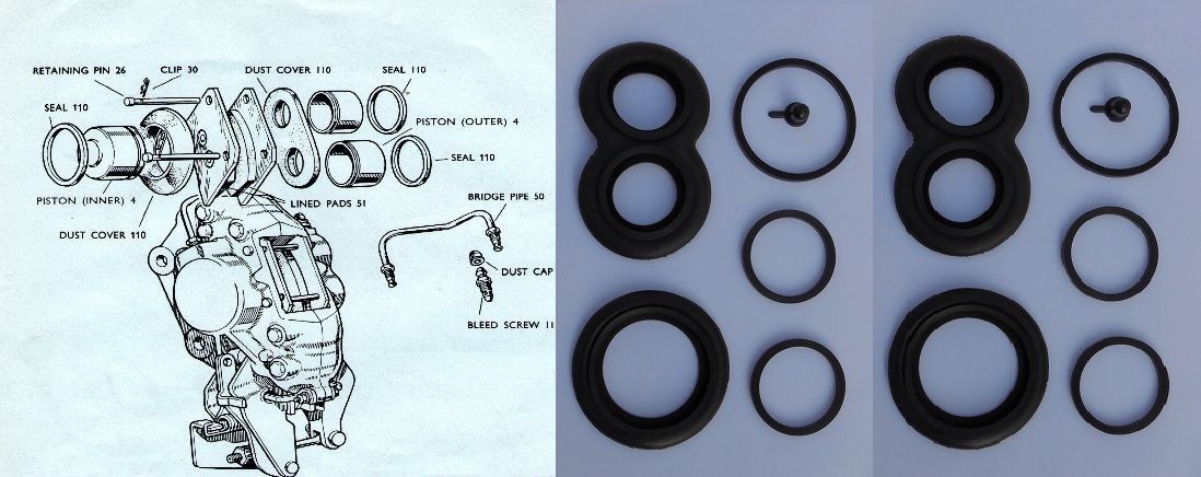 REAR BRAKE CALIPER REPAIR SEALS KITS x2 (Maserati 3500GT & 5000GT) (1961- 65) 