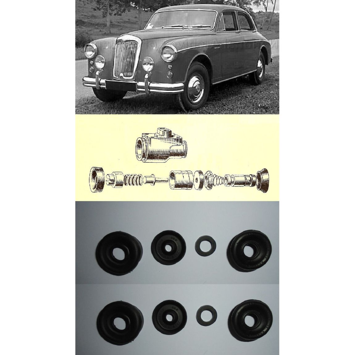 FRONT BRAKE WHEEL CYLINDER REPAIR SEALS KITS x4 (Riley 2.6 Saloon) (1957- 59)  