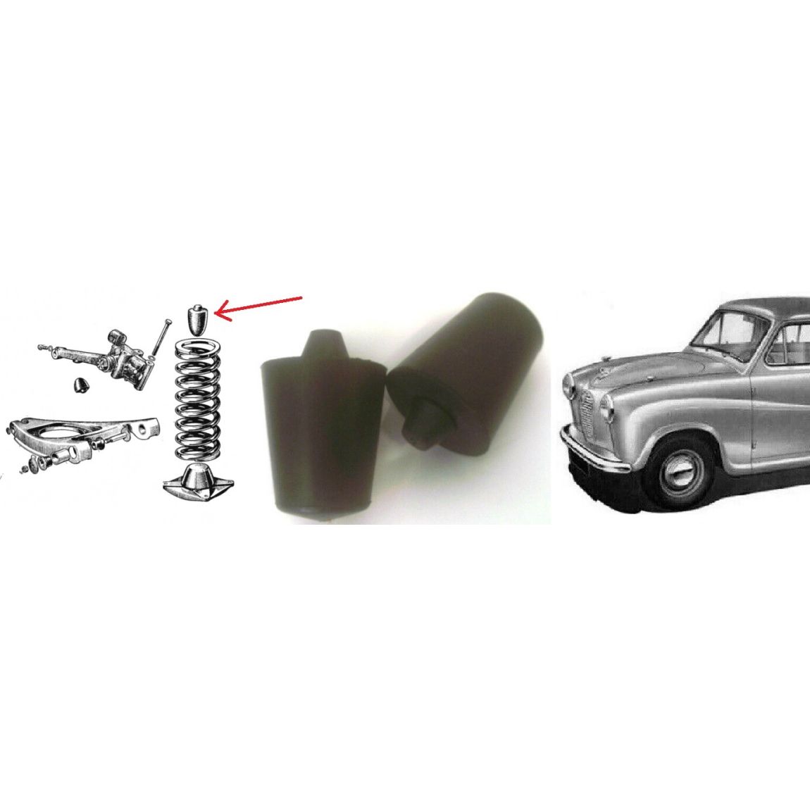 FRONT UPPER BUMP STOPS x2 (Austin A30 & A35) (1953- 68)