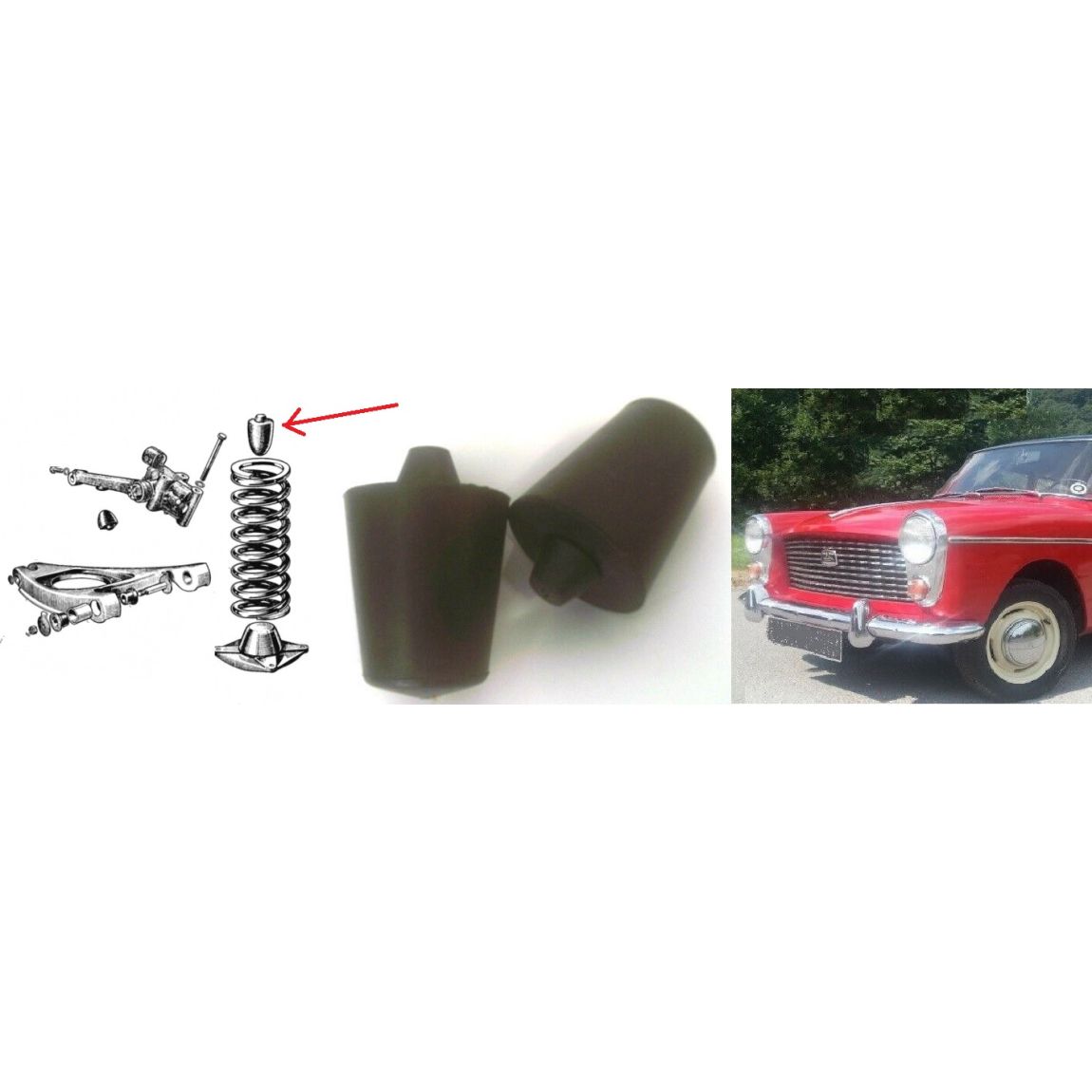 FRONT UPPER BUMP STOPS x2 (Austin A40 Farina) (1958- 68)