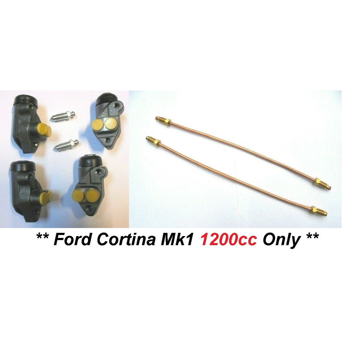 FRONT BRAKE WHEEL CYLINDERS (x4) & LINK PIPES (x2) (Ford Cortina Mk1) (1200 Only) (1962- 66)