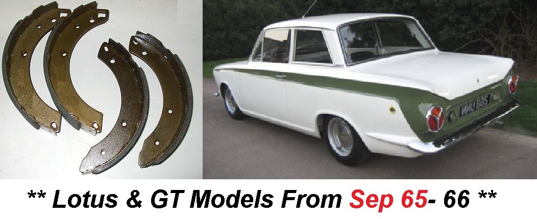 REAR BRAKE SHOES SET (Ford Cortina Mk1) (GT & Lotus) (** From Sep 65- 66**) (9 INCH DRUMS)  