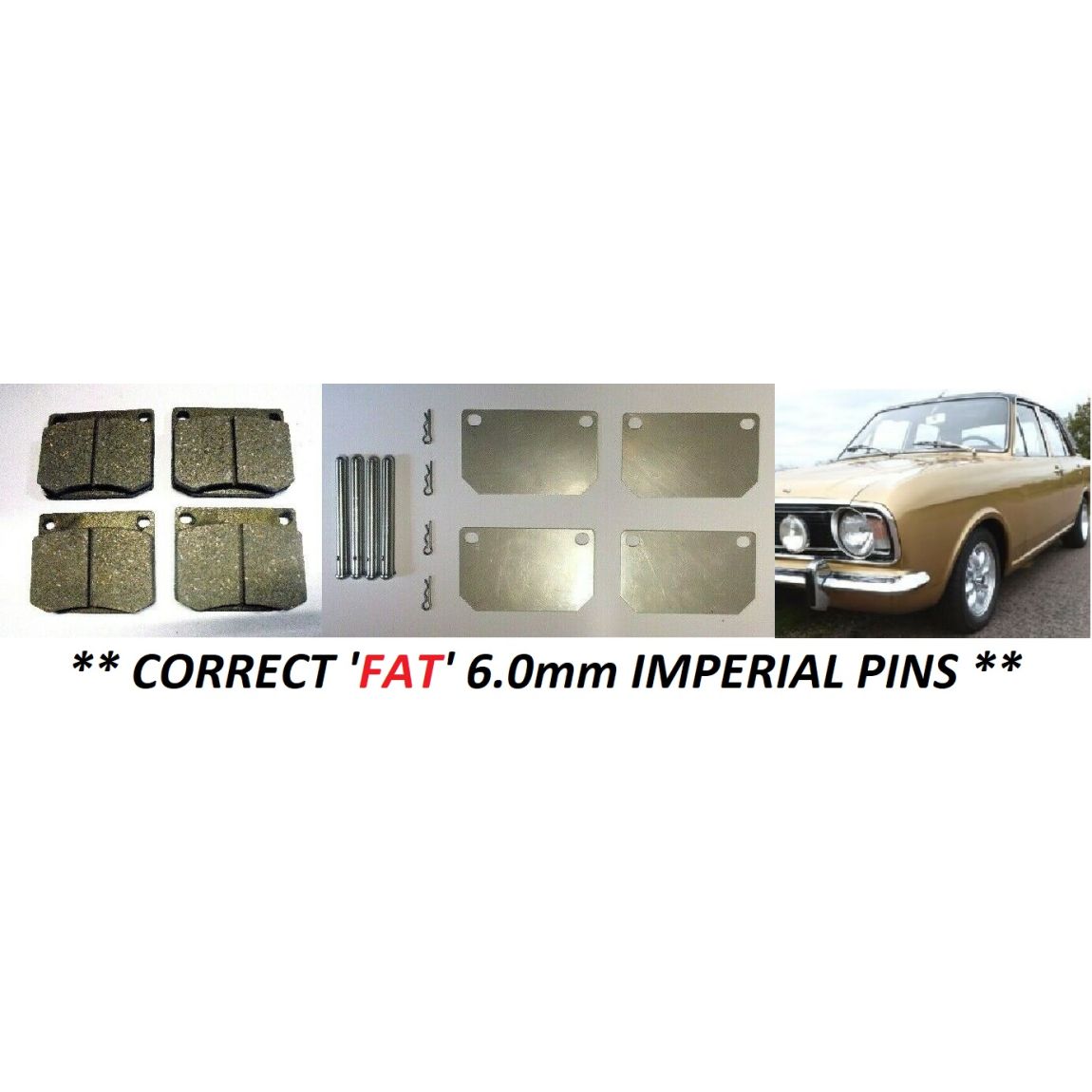 FRONT BRAKE PADS SET & FITTING KIT (Ford Cortina Mk2) (1600e, GT & Lotus Only) (1966- 70) 