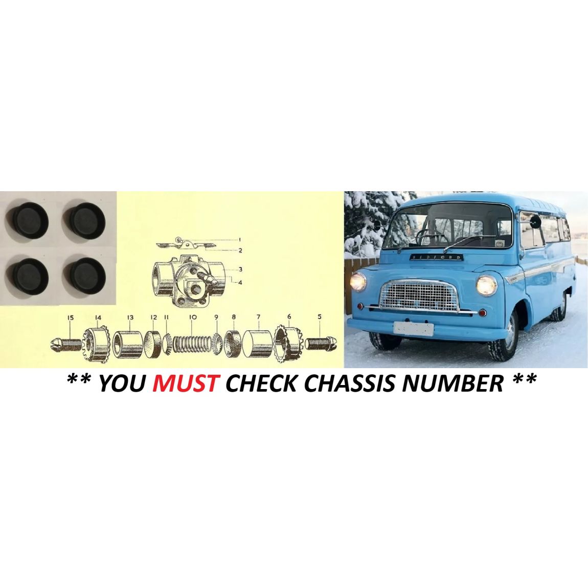 FRONT BRAKE WHEEL CYLINDER REPAIR SEALS KITS x4 (Bedford CA Van) (1.25") (** Ch.44091-199586 ** 