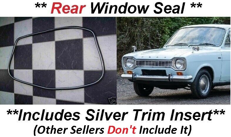 REAR WINDOW WINDSCREEN RUBBER SEAL (Ford Escort Mk1) (Silver Trim Included) (1968- 74)