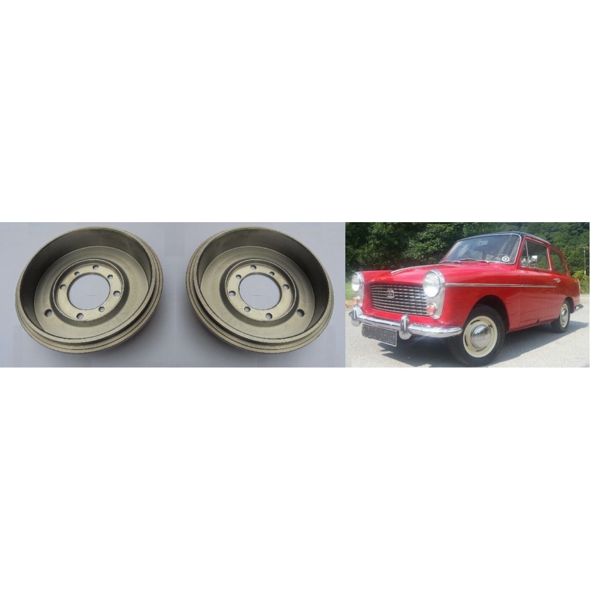 FRONT BRAKE DRUMS x2 (Austin A40 Farina) (8") (1958- 68) 