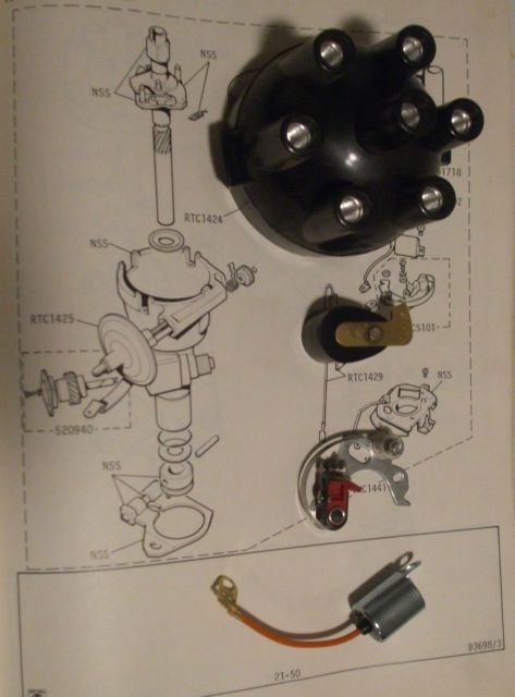 DISTRIBUTOR CAP POINTS ROTOR ARM CONDENSER (MG C) (1967- 69)