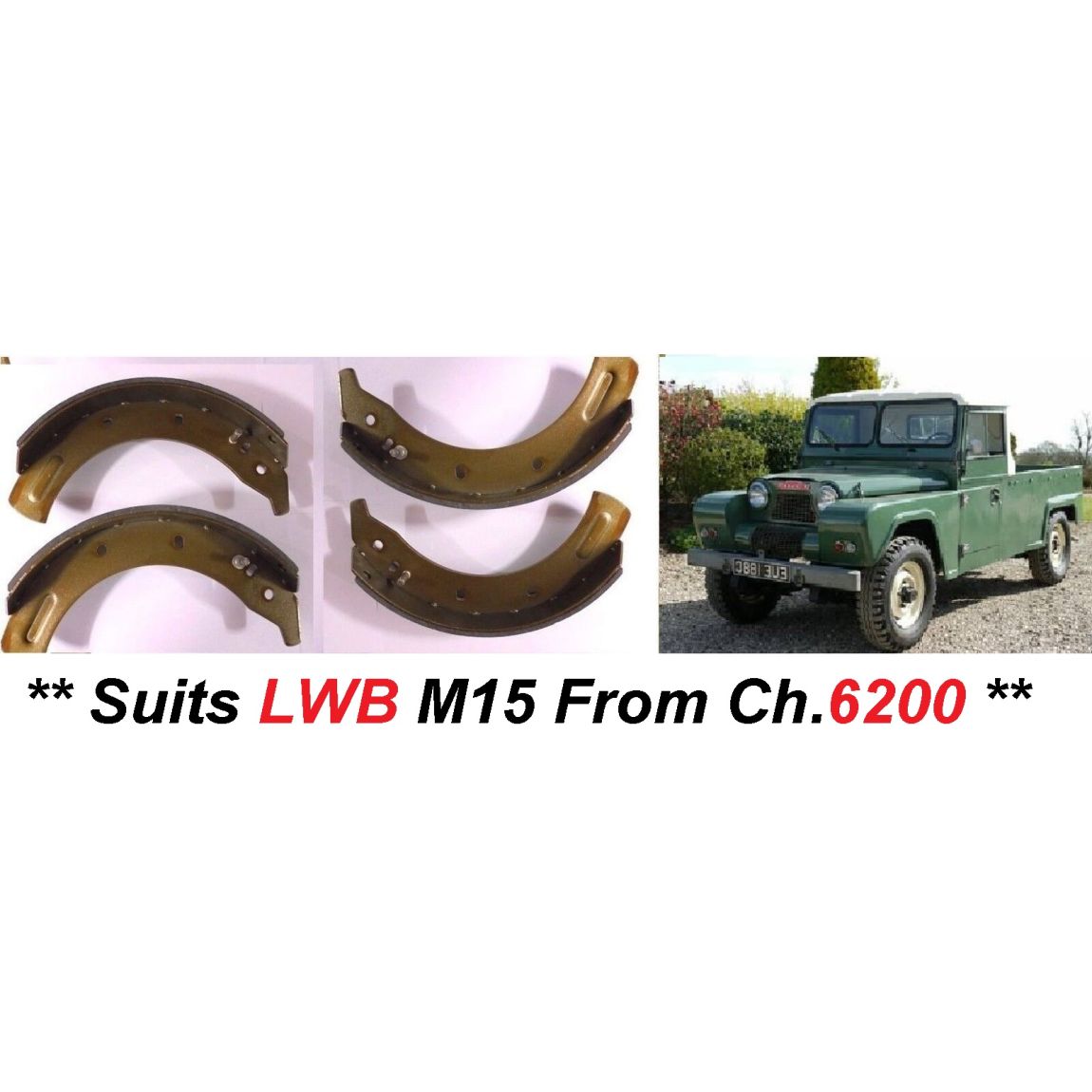 FRONT BRAKE SHOES SET (Austin Gipsy) (**Chassis M15**) (**LWB**) (From Ch.6200-**) (**From 1962- 68**) 