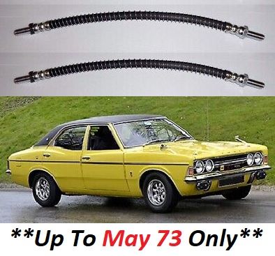 FRONT BRAKE HOSES x2 (Ford Cortina Mk3) (1300, 1600, 2000) (**1970- May 73 Only**) 
