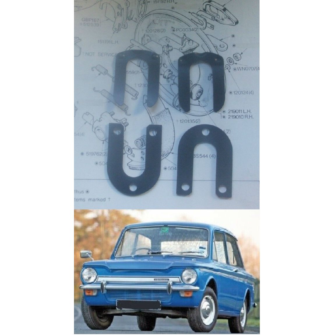 REAR BRAKE WHEEL CYLINDER FITTING HORSESHOE CLIPS x4 (Hillman Imp) (1963- 76)