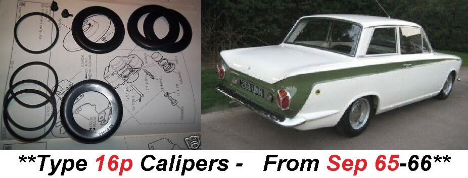 FRONT BRAKE CALIPER REPAIR SEALS KITS x2 (Lotus Ford Cortina Mk1) (** 16P Type **) (From Sep 65- 66)