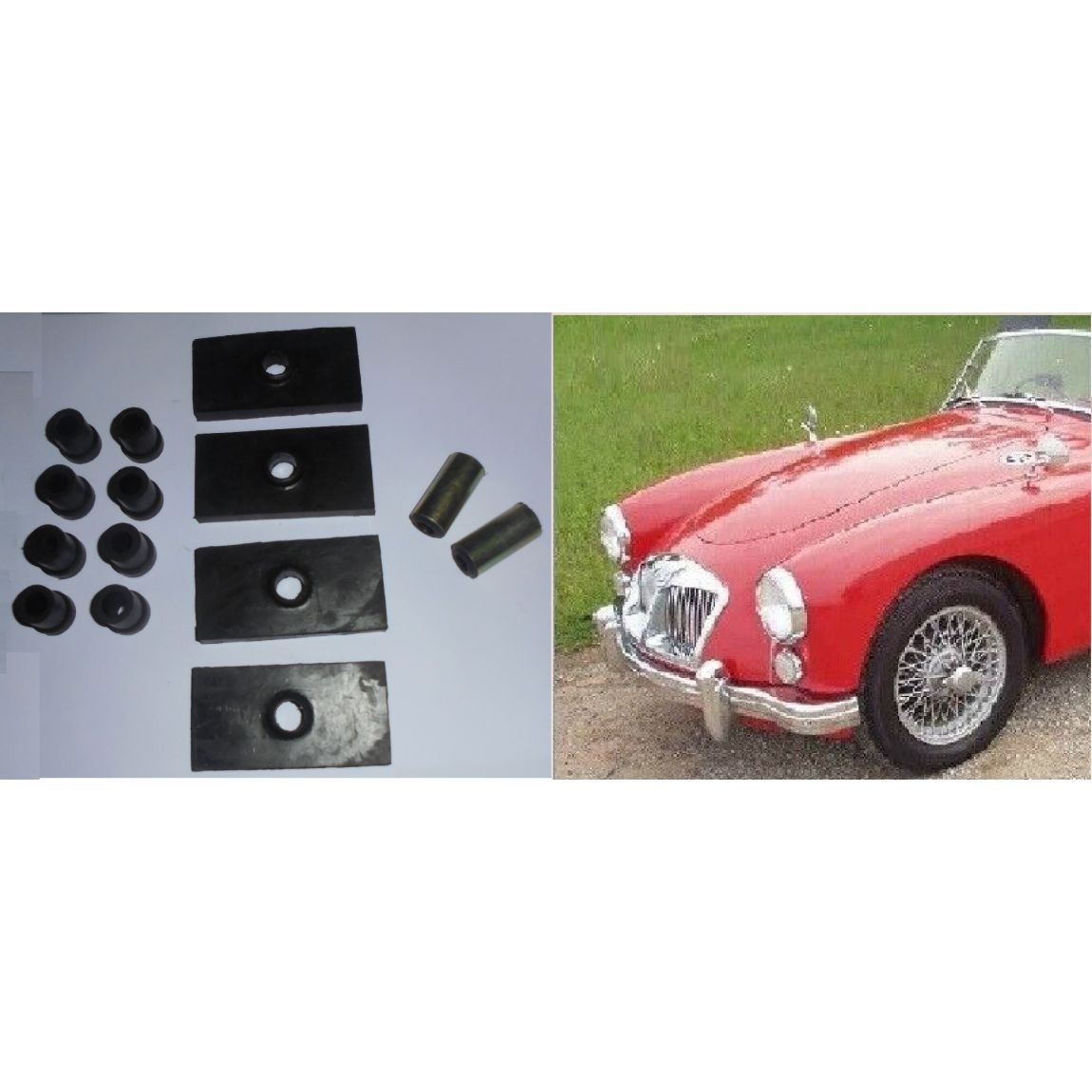 REAR SPRING BUSHES KIT - SPRING EYE BUSHES, SHACKLE BUSHES & SPRING PADS (MGA) (1955- 62) 