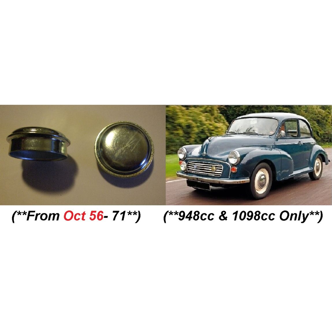 FRONT HUB GREASE CAPS x2 (Morris Minor) (948cc & 1098cc) (**From Oct 56- 71**) 