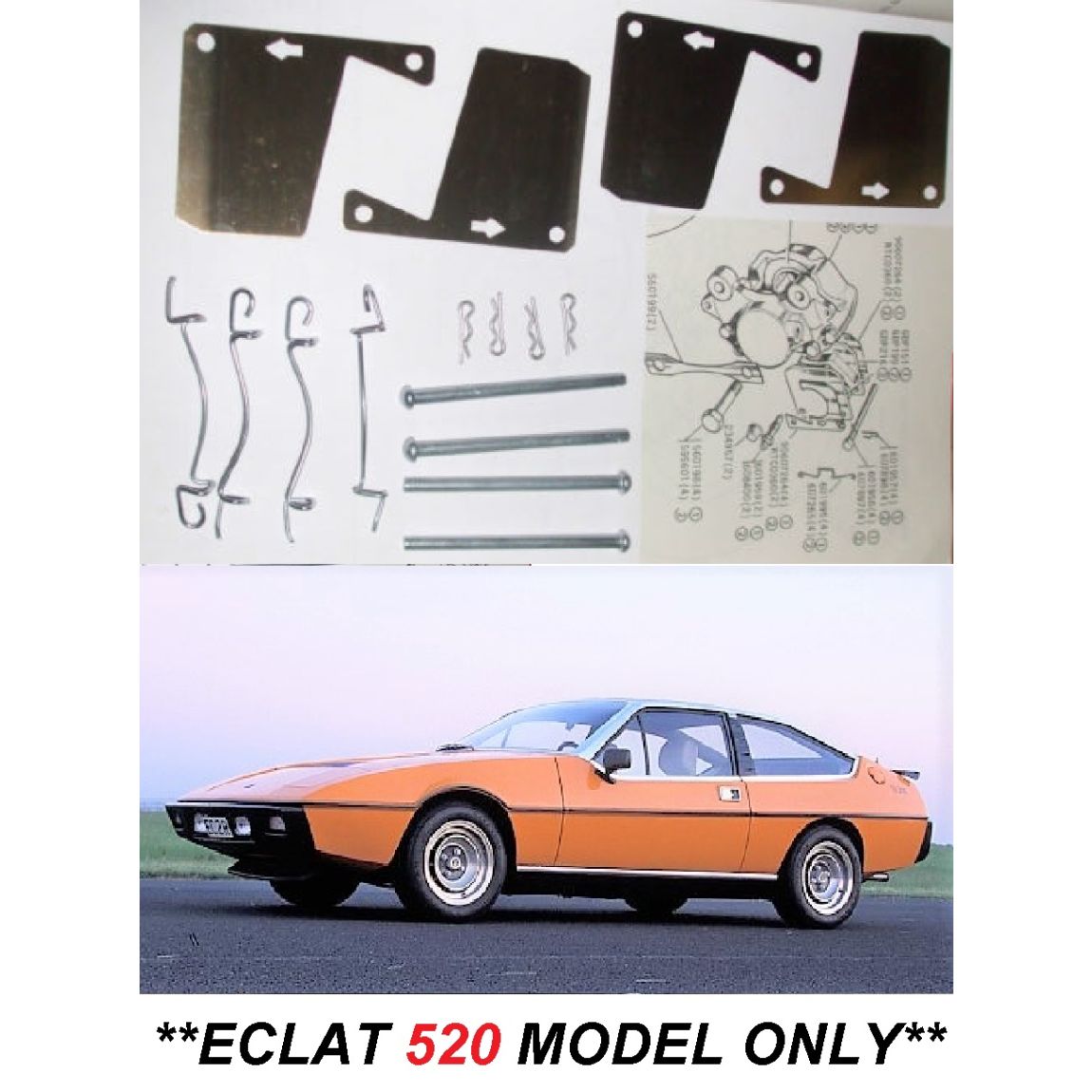FRONT BRAKE PAD FITTING KIT - PINS & SHIMS (Lotus Eclat) (2.0 Litre) (**520 Model Only**) (**1975- 80 Only**)  