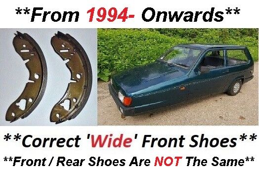FRONT BRAKE SHOES SET x2 (Reliant Rialto & Robin) (** From 1994- **)  