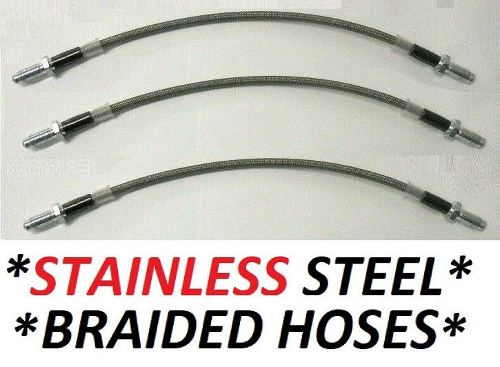 FRONT & REAR BRAKE HOSES (*STAINLESS STEEL BRAIDED*) x3 (Ford Cortina Mk2) (1966- 70) 