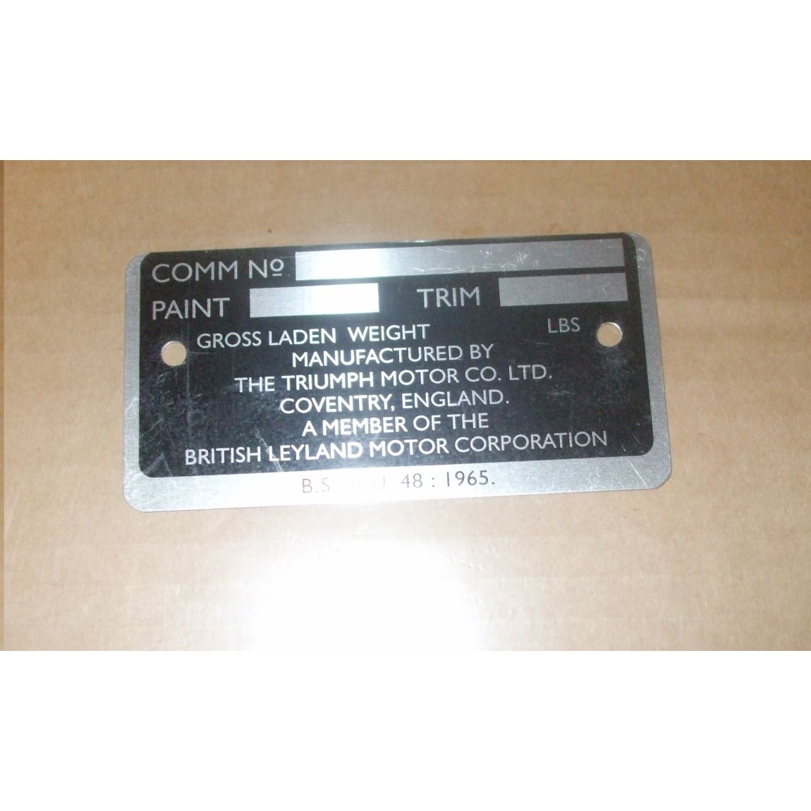 CHASSIS COMMISSION VIN PLATE (Triumph Spitfire Mk3, MkIV & GT6)